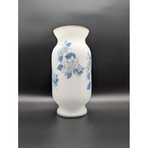 Vtg Norleans 9.5" Satin Glass Vase Frosted Floral Cased Made in Italy Cottage